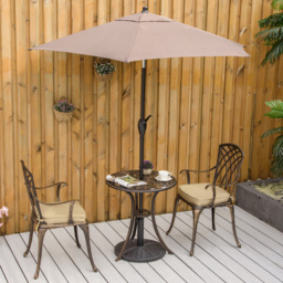 Outsunny Aluminium Bistro Set, Bronze, 3 Piece Garden Furniture with Round Table, Chairs, Parasol Hole and Cushions, Coffee - Aosom UK - thumbnail 2