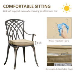 Outsunny Aluminium Bistro Set, Bronze, 3 Piece Garden Furniture with Round Table, Chairs, Parasol Hole and Cushions, Coffee - Aosom UK - thumbnail 5