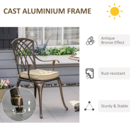 Outsunny Aluminium Bistro Set, Bronze, 3 Piece Garden Furniture with Round Table, Chairs, Parasol Hole and Cushions, Coffee - Aosom UK - thumbnail 6