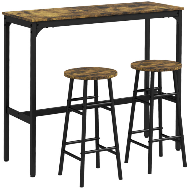 HOMCOM 3 Piece Bar Table Set with 2 Stools, Industrial Bar Table and Stool Set, Dining Table and Chair Set, Rustic Brown - image 1