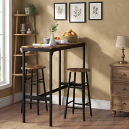 HOMCOM 3 Piece Bar Table Set with 2 Stools, Industrial Bar Table and Stool Set, Dining Table and Chair Set, Rustic Brown - thumbnail 7