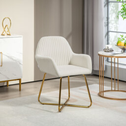 HOMCOM Modern Arm Chair Upholstered Accent Chair with Metal Base for Living Room Cream White - Aosom UK - thumbnail 2
