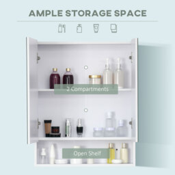 kleankin Bathroom Cabinet with Mirror, Wall Mounted Bathroom Mirror Cabinet with Adjustable Shelf, 2 Doors Storage Cupboard, White - thumbnail 4