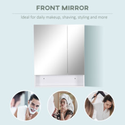 kleankin Bathroom Cabinet with Mirror, Wall Mounted Bathroom Mirror Cabinet with Adjustable Shelf, 2 Doors Storage Cupboard, White - thumbnail 7