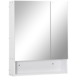 kleankin Bathroom Cabinet with Mirror, Wall Mounted Bathroom Mirror Cabinet with Adjustable Shelf, 2 Doors Storage Cupboard, White - thumbnail 1