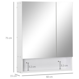 kleankin Bathroom Cabinet with Mirror, Wall Mounted Bathroom Mirror Cabinet with Adjustable Shelf, 2 Doors Storage Cupboard, White - thumbnail 3