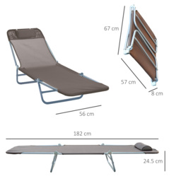Outsunny Garden Lounger: Adjustable Recliner Sun Bed with Coffee-Toned Finish for Outdoor Relaxation - Aosom UK - thumbnail 3
