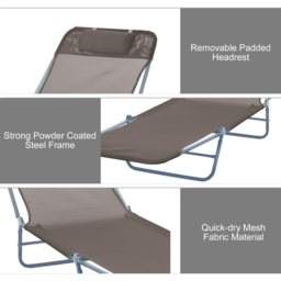 Outsunny Garden Lounger: Adjustable Recliner Sun Bed with Coffee-Toned Finish for Outdoor Relaxation - Aosom UK - thumbnail 5