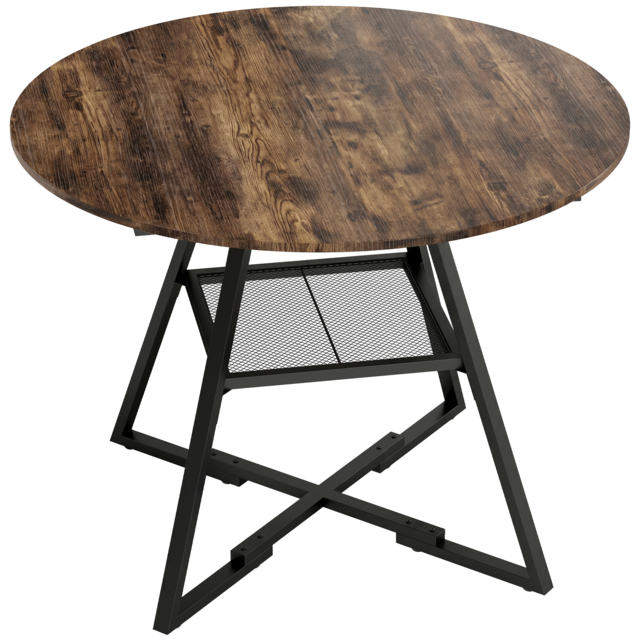 HOMCOM Dining Table for 4 People, 100 cm Round Industrial Kitchen Table with Storage Shelf, Rustic Brown - image 1