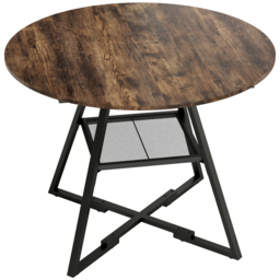 HOMCOM Dining Table for 4 People, 100 cm Round Industrial Kitchen Table with Storage Shelf, Rustic Brown - thumbnail 1