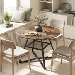 HOMCOM Dining Table for 4 People, 100 cm Round Industrial Kitchen Table with Storage Shelf, Rustic Brown - thumbnail 9