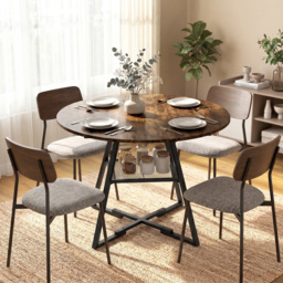 HOMCOM Dining Table for 4 People, 100 cm Round Industrial Kitchen Table with Storage Shelf, Rustic Brown - thumbnail 2