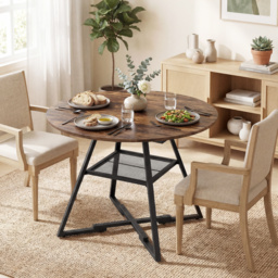 HOMCOM Dining Table for 4 People, 100 cm Round Industrial Kitchen Table with Storage Shelf, Rustic Brown - thumbnail 8