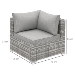 Outsunny PE Rattan Wicker Corner Sofa Garden Furniture Single Sofa Chair w/ Cushions, Grey - thumbnail 3