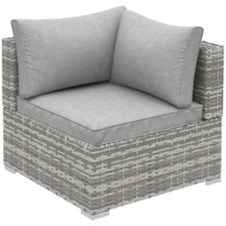 Outsunny PE Rattan Wicker Corner Sofa Garden Furniture Single Sofa Chair w/ Cushions, Grey - thumbnail 1