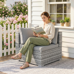 Outsunny PE Rattan Wicker Corner Sofa Garden Furniture Single Sofa Chair w/ Cushions, Grey - thumbnail 7