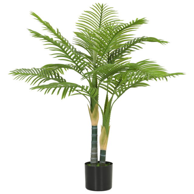 HOMCOM Artificial Palm Tree with 14 PEVA Leaves, 120cm Decorative Artificial Plant with Pot and Moss Effect, Green - image 1