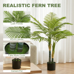 HOMCOM Artificial Palm Tree with 14 PEVA Leaves, 120cm Decorative Artificial Plant with Pot and Moss Effect, Green - thumbnail 4
