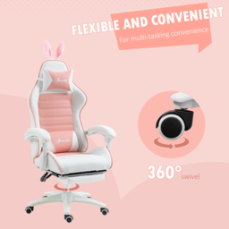 Vinsetto Racing Gaming Chair, Reclining PU Leather Computer Chair with Removable Rabbit Ears, Footrest, Headrest and Lumber Support, Pink - Aosom UK - thumbnail 8