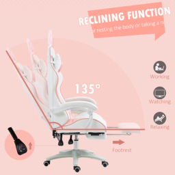 Vinsetto Racing Gaming Chair, Reclining PU Leather Computer Chair with Removable Rabbit Ears, Footrest, Headrest and Lumber Support, Pink - Aosom UK - thumbnail 7