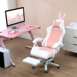 Vinsetto Racing Gaming Chair, Reclining PU Leather Computer Chair with Removable Rabbit Ears, Footrest, Headrest and Lumber Support, Pink - Aosom UK - thumbnail 2