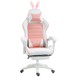 Vinsetto Racing Gaming Chair, Reclining PU Leather Computer Chair with Removable Rabbit Ears, Footrest, Headrest and Lumber Support, Pink - Aosom UK