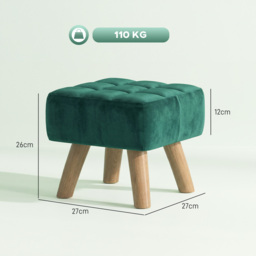 HOMCOM Velvet Square Padded Footstool - Dark Green - thumbnail 3