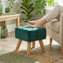 HOMCOM Velvet Square Padded Footstool - Dark Green - thumbnail 2