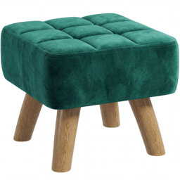 HOMCOM Velvet Square Padded Footstool - Dark Green - thumbnail 1
