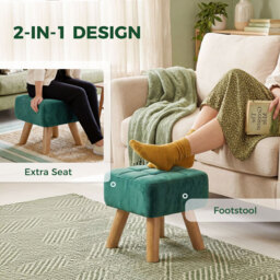 HOMCOM Velvet Square Padded Footstool - Dark Green - thumbnail 4