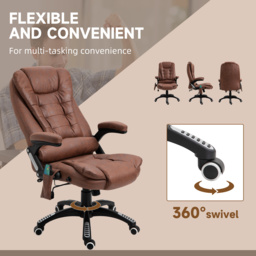 Vinsetto Massage Recliner Chair Heated Office Chair with Six Massage Points Microfiber Cloth 360° Swivel Wheels Brown - thumbnail 8