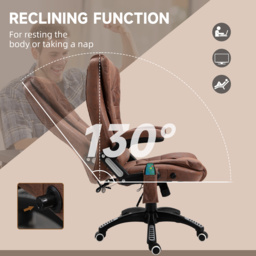 Vinsetto Massage Recliner Chair Heated Office Chair with Six Massage Points Microfiber Cloth 360° Swivel Wheels Brown - thumbnail 7