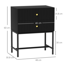HOMCOM Elegant Two-Drawer Bedside Table - Black - thumbnail 3