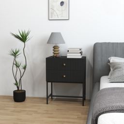 HOMCOM Elegant Two-Drawer Bedside Table - Black - thumbnail 9