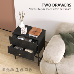 HOMCOM Elegant Two-Drawer Bedside Table - Black - thumbnail 5