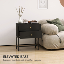 HOMCOM Elegant Two-Drawer Bedside Table - Black - thumbnail 8
