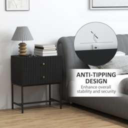 HOMCOM Elegant Two-Drawer Bedside Table - Black - thumbnail 7