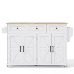 Practical Kitchen Island with 3 Drawers, Door-Mounted Shelf, Trendy Cart with Foldable Countertop, 140L x 70W x 90.5H cm, White+Natural - Aosom UK - thumbnail 2
