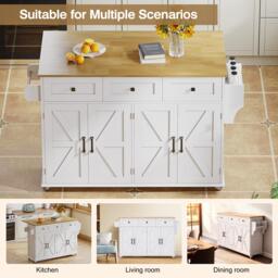 Practical Kitchen Island with 3 Drawers, Door-Mounted Shelf, Trendy Cart with Foldable Countertop, 140L x 70W x 90.5H cm, White+Natural - Aosom UK - thumbnail 4