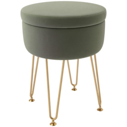 HOMCOM 5L Velvet Storage Ottoman, Modern Round Footstool with Metal Hairpin Legs and Removable Lid for Hallway, Bedroom, Living Room, Green