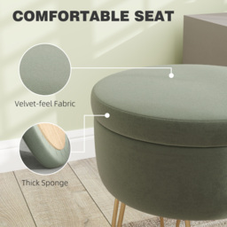 HOMCOM 5L Velvet Storage Ottoman, Modern Round Footstool with Metal Hairpin Legs and Removable Lid for Hallway, Bedroom, Living Room, Green - thumbnail 6