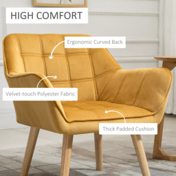 HOMCOM Accent Armchair Duo: Plush Padded Seating with Slanted Back, Iron Frame & Wooden Legs, Sunshine Yellow - Aosom UK - thumbnail 4