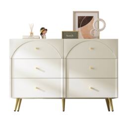 Sideboard Cabinet with 6 Drawers, Height Ajustable Storage Cabinet with Wood and Metal Construction for Living Rooms & Kitchen, 120L x 40W x 85H cm, White - Aosom UK - thumbnail 2