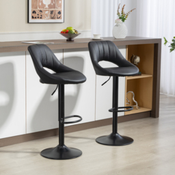HOMCOM Set of Two Faux Leather Bar Stools - Black - thumbnail 2