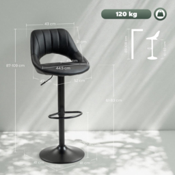 HOMCOM Set of Two Faux Leather Bar Stools - Black - thumbnail 3