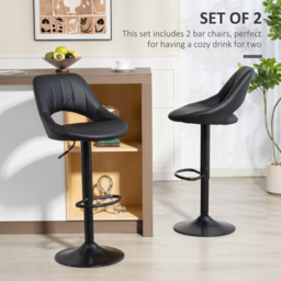 HOMCOM Set of Two Faux Leather Bar Stools - Black - thumbnail 4