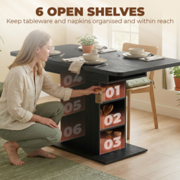 HOMCOM Extendable Dining Table for 4-6 People, 110-130cm Kitchen Table with 6 Open Shelves, Black - thumbnail 6