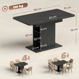 HOMCOM Extendable Dining Table for 4-6 People, 110-130cm Kitchen Table with 6 Open Shelves, Black - thumbnail 3