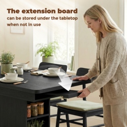 HOMCOM Extendable Dining Table for 4-6 People, 110-130cm Kitchen Table with 6 Open Shelves, Black - thumbnail 7