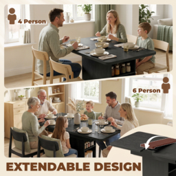 HOMCOM Extendable Dining Table for 4-6 People, 110-130cm Kitchen Table with 6 Open Shelves, Black - thumbnail 4